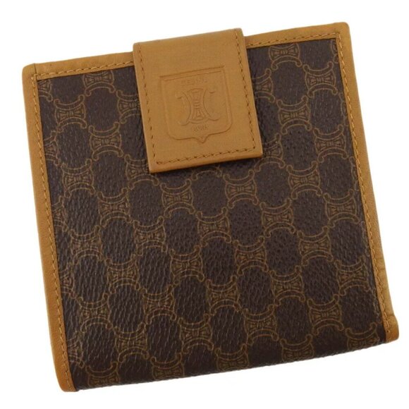CELINE Two-folded wallet Macadam Beige PVC ?~ Leather Authentic Used - Picture 1 of 10